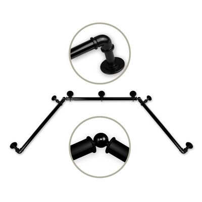 1" Pipe Bay Window Curtain Rod, Black