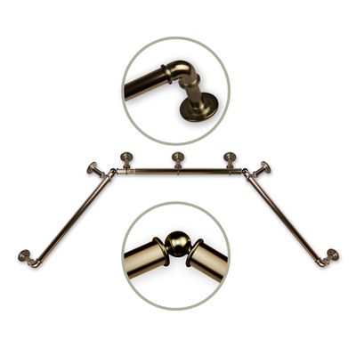 1" Pipe Bay Window Curtain Rod, Antique Brass