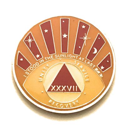 37 Year AA Medallion, I Stood in The Sunlight, Orange & Yellow Chip, Token, Coin