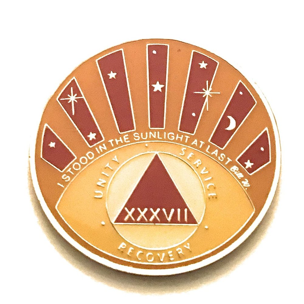 37 Year AA Medallion, I Stood in The Sunlight, Orange & Yellow Chip, Token, Coin