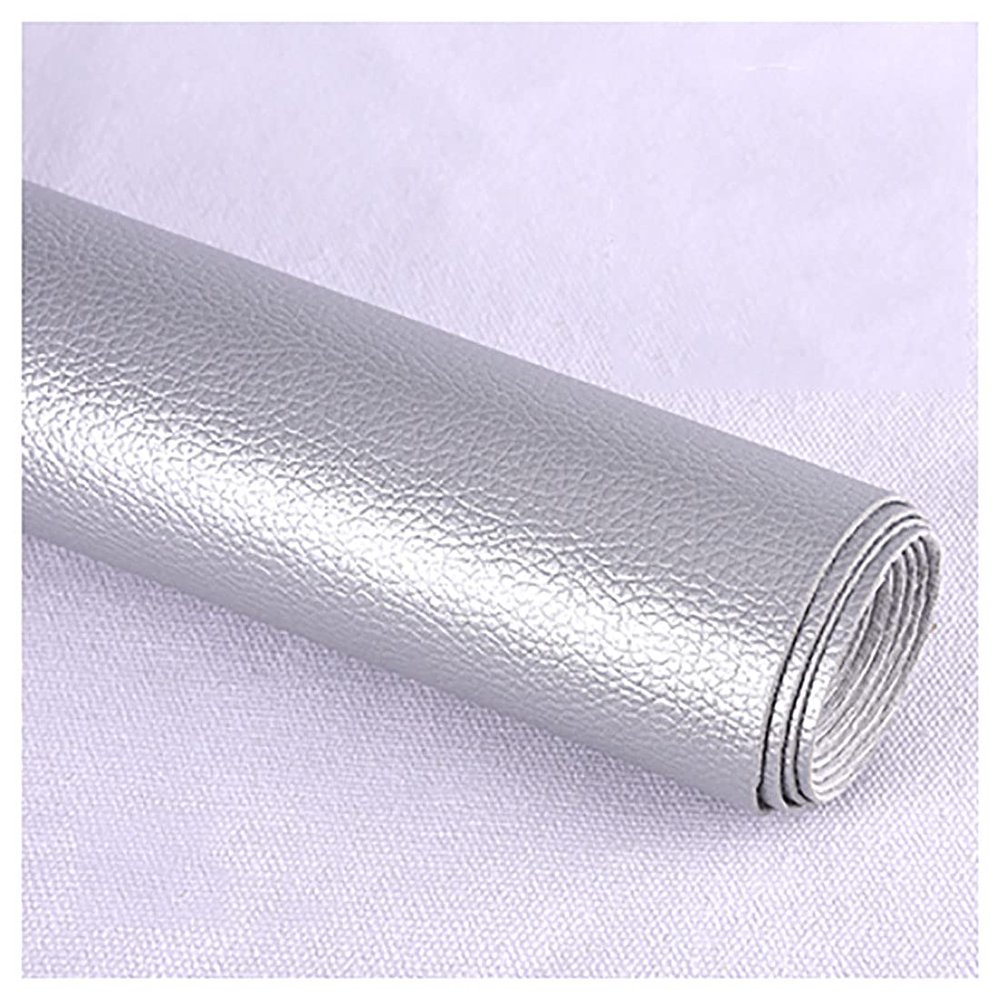 GERYUXA Self-Adhesive Leather FabricFaux Leather Fabric Leatherette Vinyl Waterproof Leathercloth Material Clothing Dressmaking UpholsteryLeather Self-Adhesive Repair Patch(Size:1.37x1m,Color:Silver)
