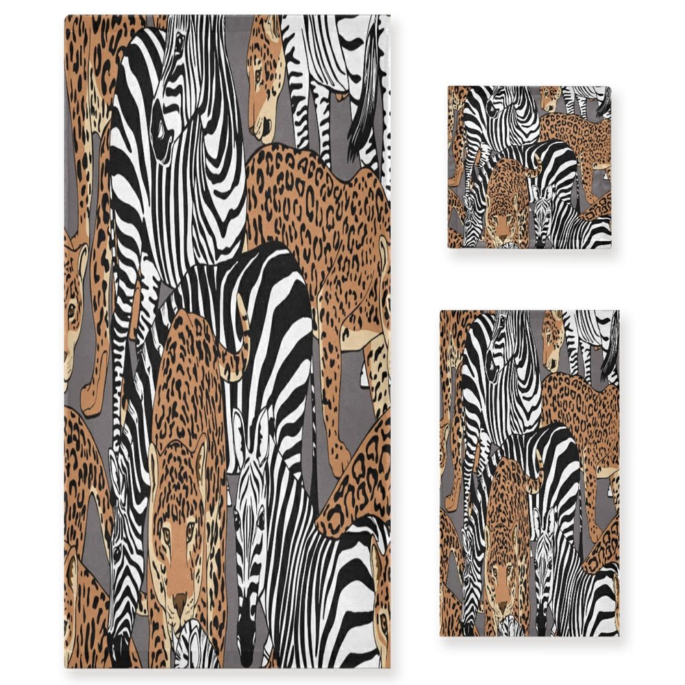 ALAZA Zebra Leopard Print Vintage Soft 3 Piece Bath Towels Set for Bathroom Spa Hotel, 1 Bath Towel+ 1 Hand Towel+ 1 Washcloth