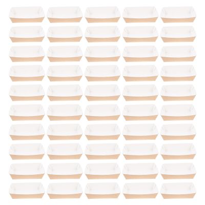 Cabilock 50pcs Disposable Kraft Paper Food Serving Trays Fold Oil Snack Cases for French Fries Popcorn Chips and More for Parties and Events