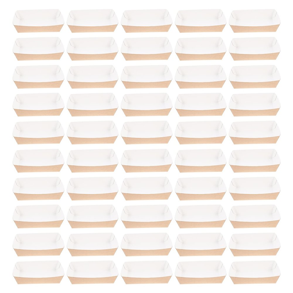 Cabilock 50pcs Disposable Kraft Paper Food Serving Trays Fold Oil Snack Cases for French Fries Popcorn Chips and More for Parties and Events