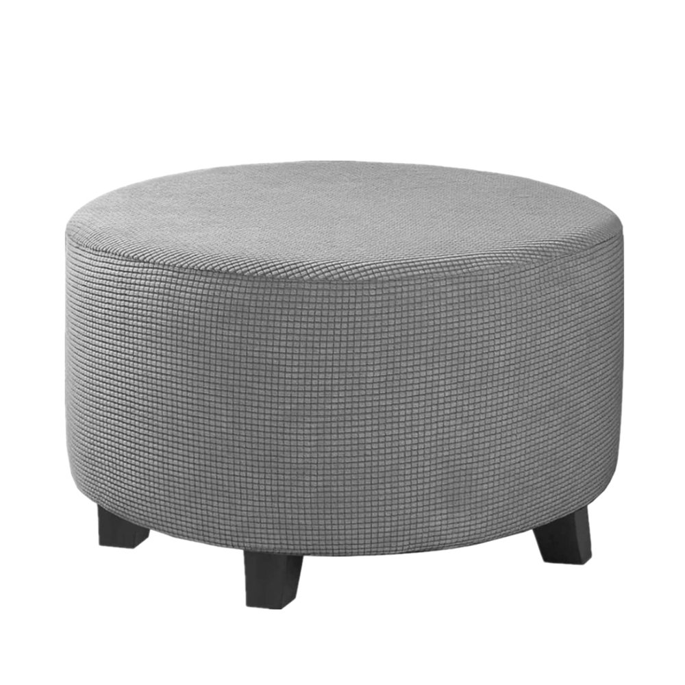 GAMUKAI Stretch Ottoman Slipcover  Round Furniture Protector Fits 30"-41" Dia, for Footrests, Storage Ottomans & Folding Stools  Elastic Fabric Cover (Light Grey, X-Large)