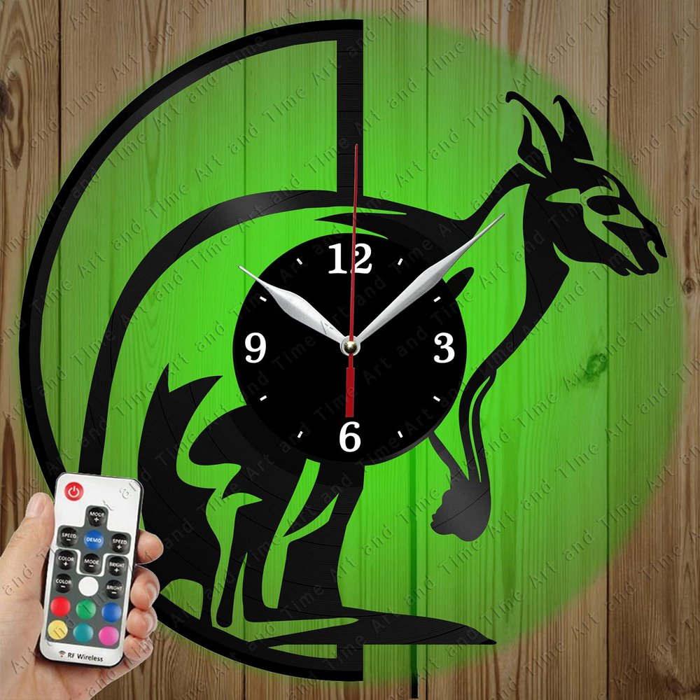 LED Vinyl Clock - Light Vinyl Wall Clock - Kangaroo - Original Gift Custom - Art LED Clock Design - Personalised LED Vinyl Record Wall Clock - Unique LED Light Home Decor