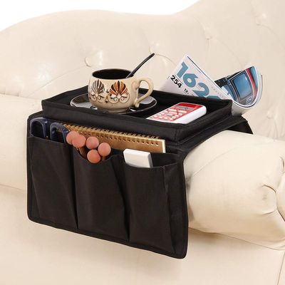 Non-Slip Armchair Caddy with Cup Holder Arm Rest Organizer TV Remote Control Holder Oxford Sofa Tray Chairs Couch Storage Arm Tidy Armrest Bag Bedside Space Saver Bag for Cellphone Magazines Glasses