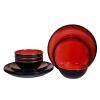 Melamine Dinnerware Set - 12pcs dinnerware set Indoor and Outdoor use, Plates and Bowls Set for 4, Two-color Design Dishes, Dishwasher Safe (Red+Black) view 1