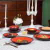 Melamine Dinnerware Set - 12pcs dinnerware set Indoor and Outdoor use, Plates and Bowls Set for 4, Two-color Design Dishes, Dishwasher Safe (Red+Black) view 2
