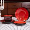Melamine Dinnerware Set - 12pcs dinnerware set Indoor and Outdoor use, Plates and Bowls Set for 4, Two-color Design Dishes, Dishwasher Safe (Red+Black) view 3