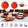 Melamine Dinnerware Set - 12pcs dinnerware set Indoor and Outdoor use, Plates and Bowls Set for 4, Two-color Design Dishes, Dishwasher Safe (Red+Black) view 4