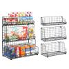 X-cosrack Stackable Wire Basket 3 Tier Countertop& Wall Mounted Metal Storage Basket for Kitchen Pantry Cabinet, Muti-functional Open Front Bin Organizer for Food Fruit Snack, Black view 1