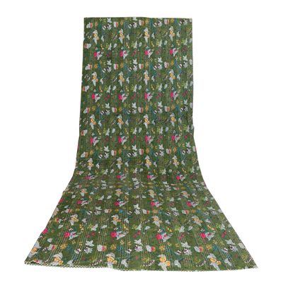 Sophia-Art Indian Twin/King Bird of Paradise Print Quilt Kantha Blanket Bed Cover Kantha Bedspread Bohemian Bedding Kantha Blanket Throw