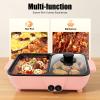 2-in-1 Electric Grill with Hot Pot 1200W 110V, Portable Electric Hot Pot Barbecue Grill Non-Stick Teppanyaki Pan Indoor Multifunctional Hot Pot Split-Design Baking Tray (Pink) view 3