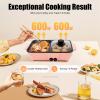 2-in-1 Electric Grill with Hot Pot 1200W 110V, Portable Electric Hot Pot Barbecue Grill Non-Stick Teppanyaki Pan Indoor Multifunctional Hot Pot Split-Design Baking Tray (Pink) view 4