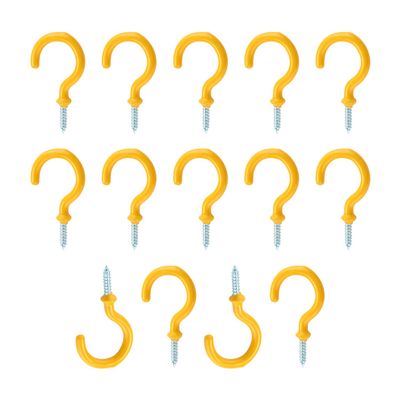 Yinpecly 1-1/4 Inch Metal Plastic Coated Screw-in Open Cup Ceiling Hooks Hangers for Clothes Hats Bedrooms Hanging Plants Hardware Yellow Tone 30pcs
