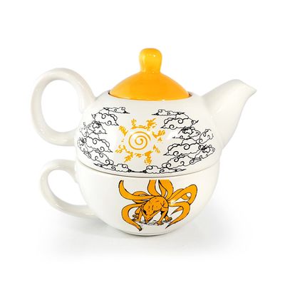 Just Funky Naruto Shippuden Tea Cup Set 2 with Teacup and Kettle | 15 Oz TeaCup Featuring The Nine-Tail Fox  Kurama | Anime | Kitchen Deco | Naruto Tea Cup Set | Officially Licensed | By