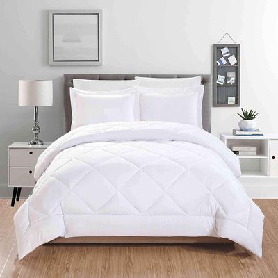 100% Organic Cotton 5 Piece Down Alternative Comforter Set 500 GSM Full/Queen | White Decorative Diamond Pattern Best Comforter Collection-1 Box Stitched Comforter with 4 Pillow Shams