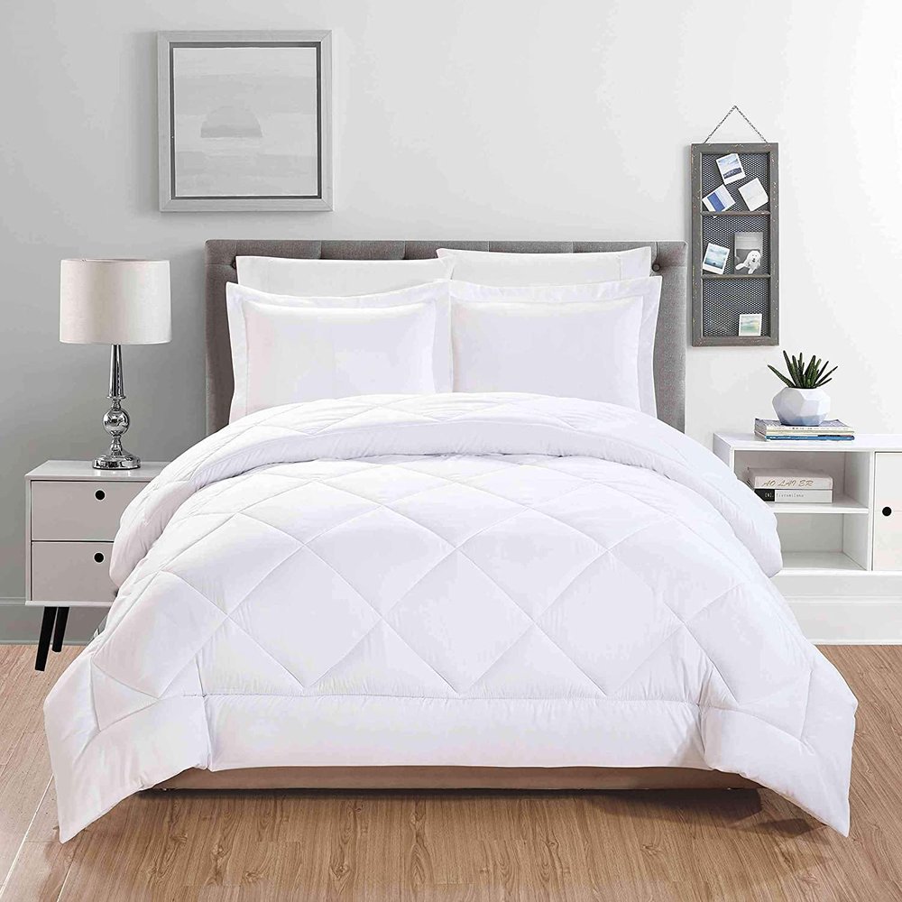 100% Organic Cotton 5 Piece Down Alternative Comforter Set 500 GSM Full/Queen | White Decorative Diamond Pattern Best Comforter Collection-1 Box Stitched Comforter with 4 Pillow Shams