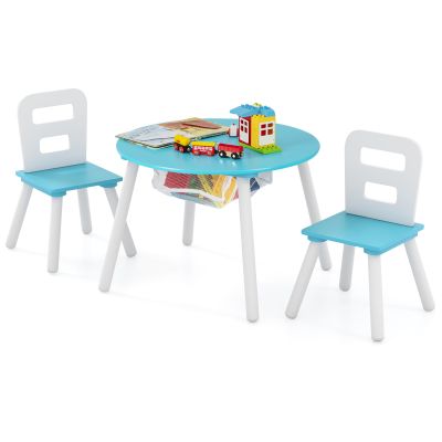 Costzon Kids Table and Chair Set, Wood Activity Table w/Center Mesh Storage, Children Furniture Gift for Boys & Girls, Ideal for Arts, Crafts, Snack Time, Homework, Toddler Table and Chair Set, Blue