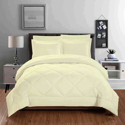 100% Organic Cotton 5 Piece Down Alternative Comforter Set 500 GSM Full/Queen | Ivory Decorative Diamond Pattern Best Comforter Collection-1 Box Stitched Comforter with 4 Pillow Shams