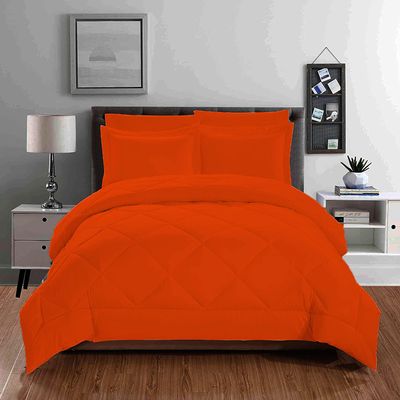 100% Organic Cotton 5 Piece Down Alternative Comforter Set 500 GSM Oversized King | Orange Decorative Diamond Pattern Best Comforter Collection-1 Box Stitched Comforter with 4 Pillow Shams