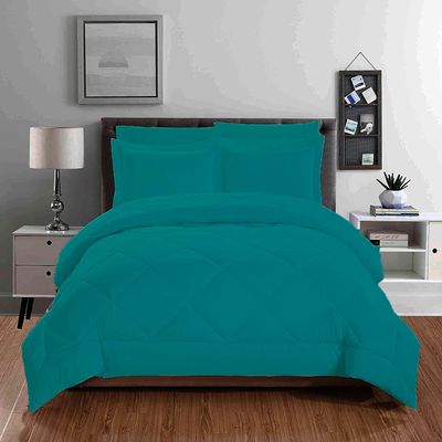 100% Organic Cotton 5 Piece Down Alternative Comforter Set 500 GSM Twin/Twin XL | Teal Decorative Diamond Pattern Best Comforter Collection-1 Box Stitched Comforter with 4 Pillow Shams
