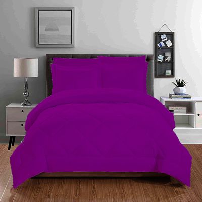 100% Organic Cotton 5 Piece Down Alternative Comforter Set 500 GSM Twin/Twin XL | Purple Decorative Diamond Pattern Best Comforter Collection-1 Box Stitched Comforter with 4 Pillow Shams