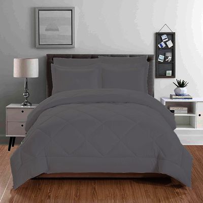 100% Organic Cotton 5 Piece Down Alternative Comforter Set 500 GSM Oversized Queen | Dark Grey Decorative Diamond Pattern Best Comforter Collection-1 Box Stitched Comforter with 4 Pillow Shams