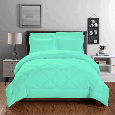 100% Organic Cotton 5 Piece Down Alternative Comforter Set 500 GSM Twin/Twin XL | Aqua Decorative Diamond Pattern Best Comforter Collection-1 Box Stitched Comforter with 4 Pillow Shams