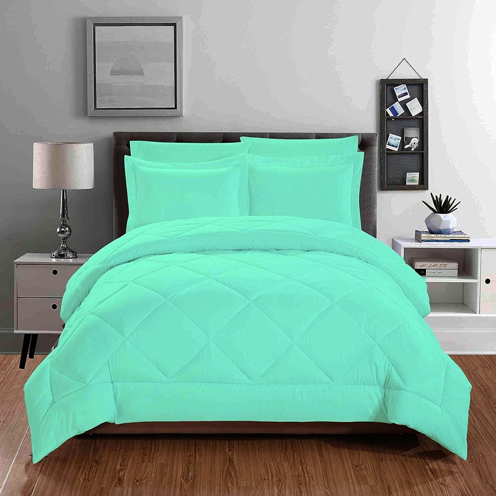 100% Organic Cotton 5 Piece Down Alternative Comforter Set 500 GSM Twin/Twin XL | Aqua Decorative Diamond Pattern Best Comforter Collection-1 Box Stitched Comforter with 4 Pillow Shams
