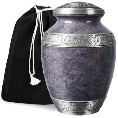 GSM Brands Cremation Urn for Adult Human Ashes - Large Handcrafted Funeral Memorial, Slate Gray Color (Aluminum - 9.6 x 6.8)
