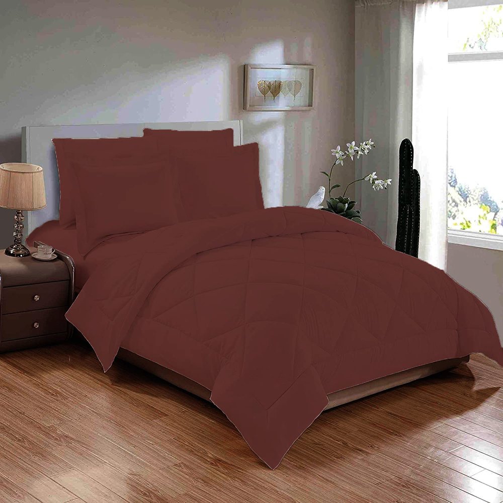 100% Organic Cotton 5 Piece Down Alternative Comforter Set 500 GSM King/Cal-King | Plum Decorative Diamond Pattern Best Comforter Collection-1 Box Stitched Comforter with 4 Pillow Shams