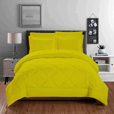 100percent Organic Cotton 5 Piece Down Alternative Comforter Set 500 GSM Oversized Queen Yellow Decorative Diamond Pattern Best Comforter Collection1 Box Stitched