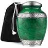 GSM Brands Cremation Urn Holds Adult Human Ashes - Large Handcrafted Funeral Memorial with Striking Green Design (Aluminum - 9.6 Inch Height x 6.8 Inch Width) view 1