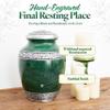 GSM Brands Cremation Urn Holds Adult Human Ashes - Large Handcrafted Funeral Memorial with Striking Green Design (Aluminum - 9.6 Inch Height x 6.8 Inch Width) view 2