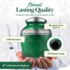 GSM Brands Cremation Urn Holds Adult Human Ashes - Large Handcrafted Funeral Memorial with Striking Green Design (Aluminum - 9.6 Inch Height x 6.8 Inch Width) view 3