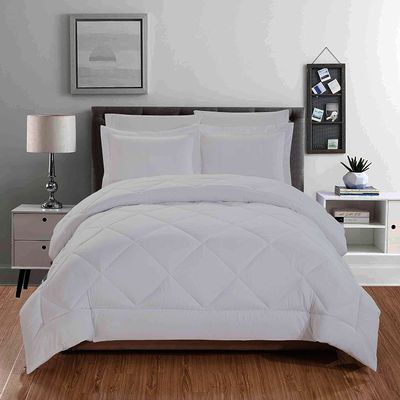 100% Organic Cotton 5 Piece Down Alternative Comforter Set 500 GSM Twin/Twin XL | Silver Grey Decorative Diamond Pattern Best Comforter Collection-1 Box Stitched Comforter with 4 Pillow Shams