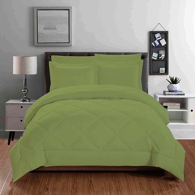100% Organic Cotton 5 Piece Down Alternative Comforter Set 500 GSM Full/Queen | Moss Decorative Diamond Pattern Best Comforter Collection-1 Box Stitched Comforter with 4 Pillow Shams