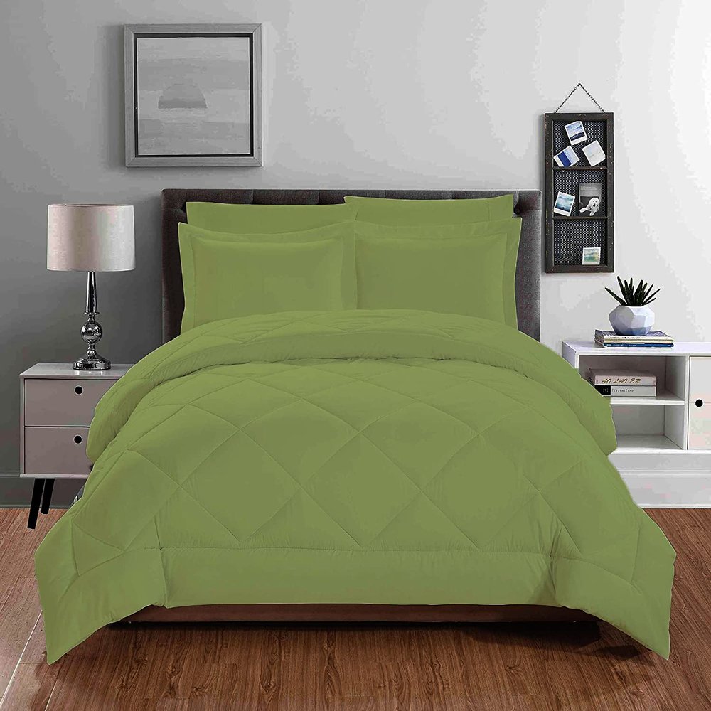 100% Organic Cotton 5 Piece Down Alternative Comforter Set 500 GSM Full/Queen | Moss Decorative Diamond Pattern Best Comforter Collection-1 Box Stitched Comforter with 4 Pillow Shams