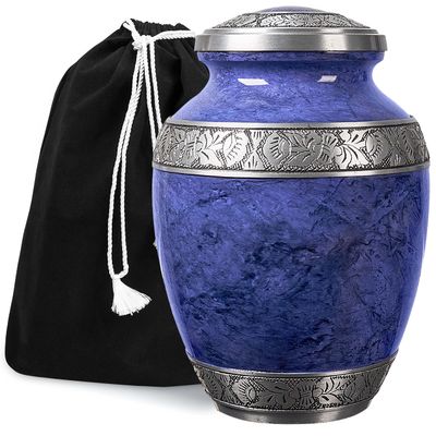 GSM Brands Cremation Urn for Adult Human Ashes - Large Handcrafted Funeral Memorial, Purple Color (Aluminum - 9.6 x 6.8)