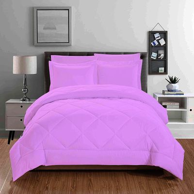 100% Organic Cotton 5 Piece Down Alternative Comforter Set 500 GSM King/Cal-King | Lilac Decorative Diamond Pattern Best Comforter Collection-1 Box Stitched Comforter with 4 Pillow Shams