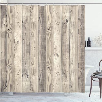Ambesonne Rustic Shower Curtain, Picture of Smooth Oak Wood Texture in Old Fashion Retro Horizontal Nature Design, Cloth Fabric Bathroom Decor Set with Hooks, 69" W x 84" L, Dark Eggshell