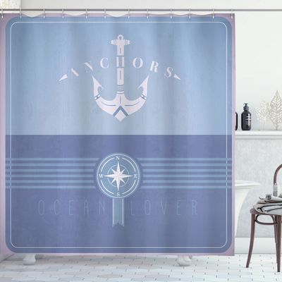 Ambesonne Nautical Shower Curtain, Vintage Marine Design for Ocean Lovers Anchor Compass and Stripes, Cloth Fabric Bathroom Decor Set with Hooks, 69" W x 70" L, Dark Ceil