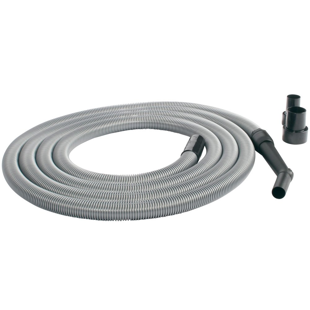 Cen-Tec Systems 20 Ft. Premium Shop Vacuum Extension Hose with 2 tank adapters and 1.25" curved end, Silver