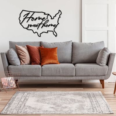 LaModaHome Metal Wall Art Sweet Home USA Black Wall Decor, Living Room, Bedroom, Kitchen, Bathroom Interior Outdoor Decoration, Wall Hanging