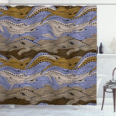 Ambesonne Aquatic Shower Curtain, Conceptual Ocean Themed Art Hand Drawn Waves Seascape Maritime Nautical Art, Cloth Fabric Bathroom Decor Set with Hooks, 69" W x 84" L, Pale Coffee