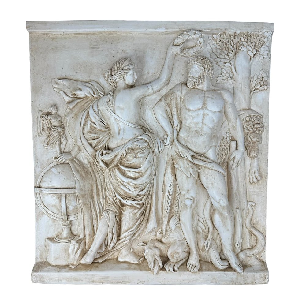 Hercules Crowned by Glory Wall Decor Plaque Relief Greek Sculpture Louvre Museum, Height: 53,5 cm (21 inches)
