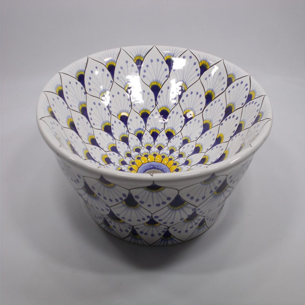 16" ROUND TALAVERA SINK ceramic bathroom vessel sink, mexican handmade folk art