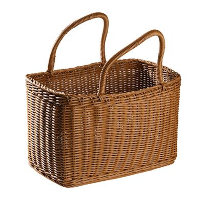 IMIKEYA Plastic Woven Picnic Basket with Handle - Woven Shopping Basket 14.7x7.7x6.7 Inch Store Container for Fruits Food Flowers Bread Organizer